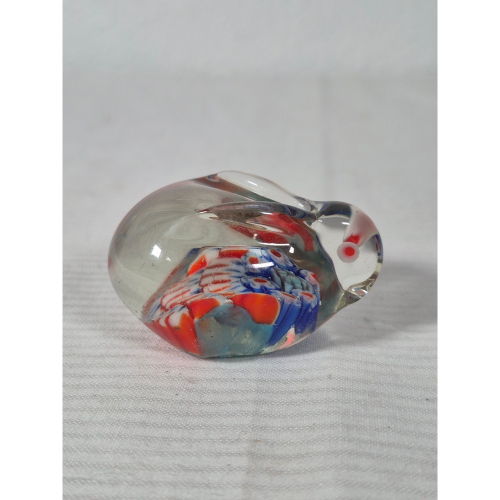 Art Glass Rabbit Figurine Red White Blue Swirl Miniature Bunny Paperweight